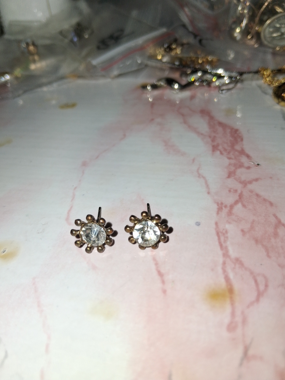 Statement Crystal Flower Stud Earrings - Gold Tone